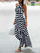 Asymmetric Striped Halterneck Maxi Dress